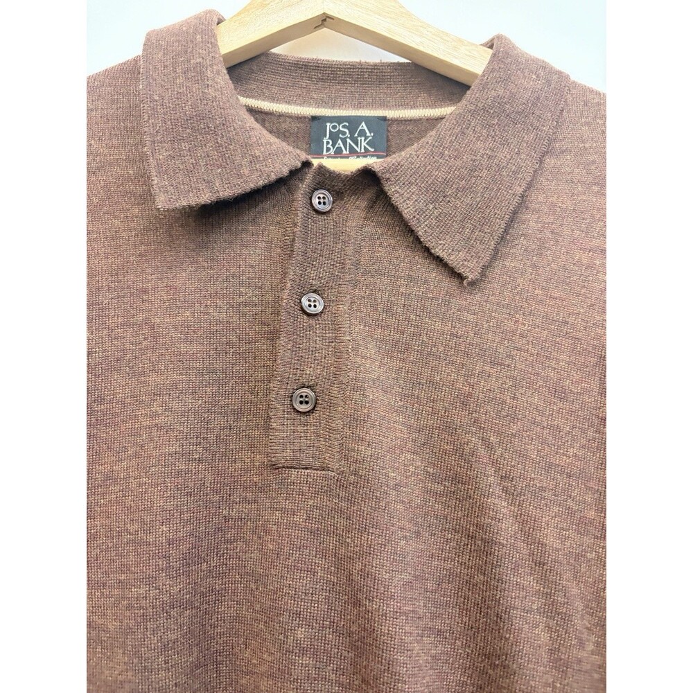 Jos A Bank Brown 100% Merino Wool XL Polo Sweater - Picture 3 of 7